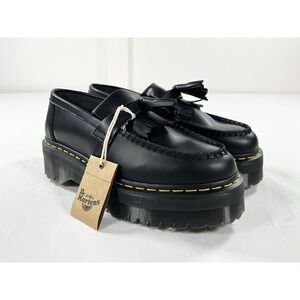 NEW Dr. Martens Adrian Quad Black Leather Platform Tassel Fringe Loafers W8 / M7